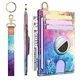Wallet for Women with Wristlet Keychain: Secure Holder for AirTag, Premium Leather, Custom Pattern, RFID Blocking, Slim, Minimalist, Small - 8-11 Card Capacitiy | ID Window | Cash Pocket (Rainbow)