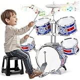M SANMERSEN Drum Set for Toddlers, Kids Drum Set with Stool, Upgraded Plastic Rock Jazz Drum Kit Musical Instruments Toys Gift for 2-8 Years Old Boys Girls
