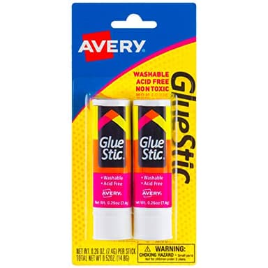 Avery Glue Stick White, Washable, 0.26 Oz. Permanent Glue Stic, 2pk (00171)