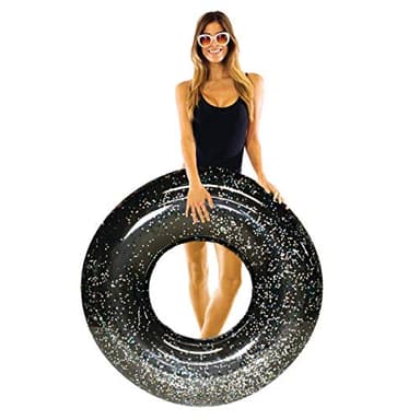 PoolCandy Jumbo 48” Black Onyx Glitter Pool Tube – XL Inflatable Swim Ring, Heavy-Duty PVC Float for Pool, Beach & Lake, Supports 250 lbs