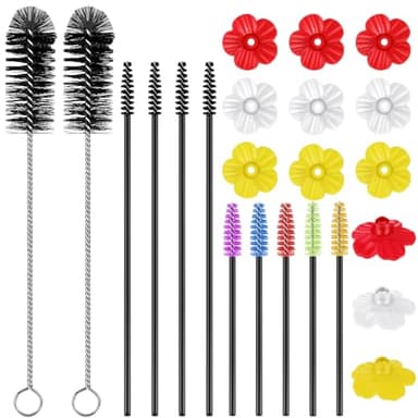 Perthlin 38 Pcs 3 Size Hummingbird Feeder Cleaning Brush Mini Nylon Tube Brush with 16 Flowers Bird Replacement Parts Double Headed Brushes for Bottle Feeding Holes Replacement(Black)