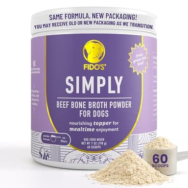 Fido's Grass-Fed Beef Bone Broth for Dogs 7oz with 94% Protein - Picky Eaters Human Grade Bone Broth Powder for Dogs - Made in USA - No Preservatives - Supports Joints + Gut Health - 60 Scoops