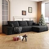 Oversized 2-Piece Right Facing Cloud Sectional Sofa Fluffy Corduroy Upholstered Corner Couch with Chaise Daybed, L-Shape Floor Sofa&Couch with Throw Pillows for Living Room,No Assembly Required