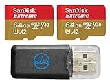 SanDisk Extreme (UHS-1 U3 / V30) A2 64GB MicroSD (2 Pack) Memory Card for GoPro Hero 10 Black Action Cam Hero10 SDXC (SDSQXA2-064G-GN6MN) Bundle with (1) Everything But Stromboli Micro SD Card Reader