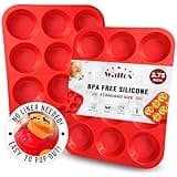 Walfos Muffin Pan Set - 12 Cups Regular Silicone Cupcake Pan, Non-stick and BPA Free, Great for Making Muffin Cakes, Tart, Fat Bombs - Dishwasher Safe, 2-Piece