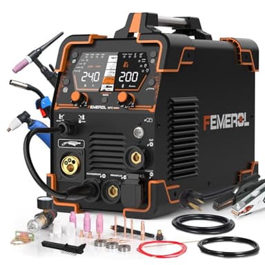 FEMEROL Plasma Cutter Welder Combo 200A Gas MIG/Gasless MIG/HF TIG/Stick/CUT/SPOT 6 in 1 Welding Machine Aluminum Welding 110/220V Dual Voltage Multi Process Welder