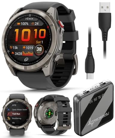 Wearable4U Garmin Fenix 8 Pro - 51mm AMOLED Premium Connected Multisport GPS Smartwatch, inReach Technology, Sapphire, Titanium with Graphite/Black Silicone Band w PowerBank Bundle