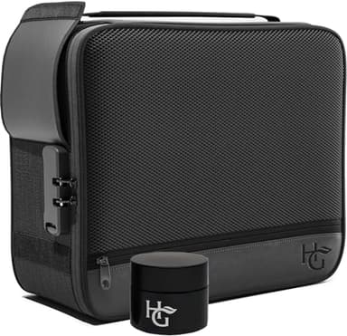Herb Guard Large Smell Proof Bag & Case with Combination Lock (Holds Up to 3 Ounces) - includes YKK Zippers, 50ml Smell Proof Container and Jar, Built in Tray & Travel Bags (Black)
