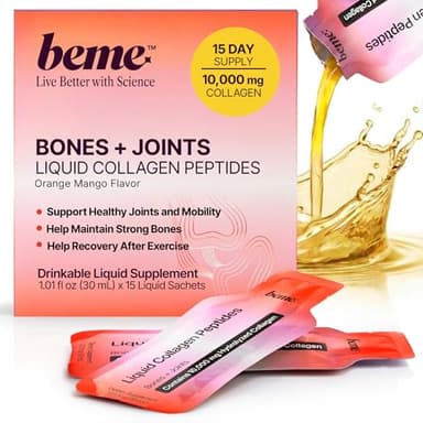 BeMe Wellness FORTIBONE Collagen Peptides - Liquid Collagen for Joint & Bone Health with 10,000mg FORTIBONE & FORTIGEL - Ready to Drink Sachets, Backed by Clinical Studies, Bone Density - 15 Servings