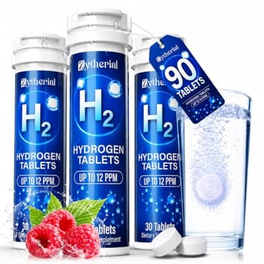 Hydrogen Water Tablets with Magnesium 180mg - 12 PPM Hydrogen Tablets for Drinking Water, H2 Molecular Hydrogen for Antioxidant, Cognitive Health, Cellular Energy & Recovery, Raspberry, 90 Tablets
