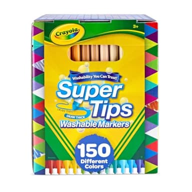 Crayola Super Tips Marker Set (150ct), 2-in-1 Fine Point & Broad Line Markers for Kids, for Kids, Colored Markers for Coloring Books, 3+