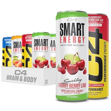 C4 Energy & Smart Energy Drinks Variety Pack, Sugar Free Pre Workout Performance Drink With No Artificial Colors or Dyes, Zero Calorie, Coffee Substitute or Alternative, 4 Flavor Variety 12 Pack