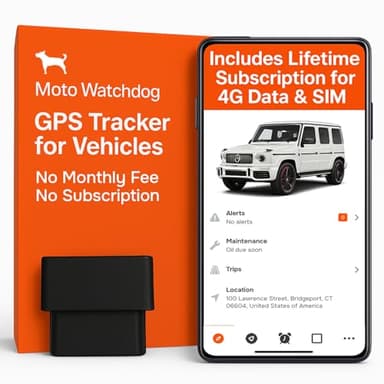 GPS Tracker for Vehicles, No Subscription with Real-Time Location, Mileage Tracking, Speeding Monitoring, Route History, Geofence, OBD, for Fleets & Families, USA, Moto Watchdog