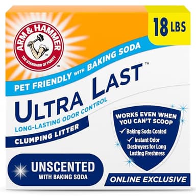 ARM & Hammer Ultra Last Clumping Cat Litter Unscented MultiCat 18 Lbs. Pet Friendly with Baking Soda Odor Control Litter