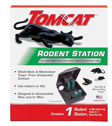 Tomcat Rodent Station, Includes 1 Rodent Station with 4 Bait Securing Rods and 1 Security Key - Fits Rat or Mouse Sized Traps (Baits & Traps Sold Separately) - Use Indoors or Outdoors