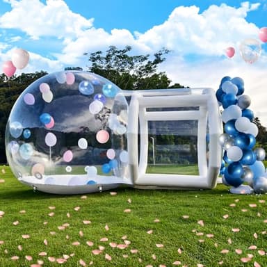 Inflatable Bubble House Domefor Kids and Adults, Clear PVC Bubble Balloon House with Tunnel, Air Blower, Air Pump White Inflatable House Dom for Party (Clear, 10FT)
