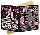 ICOOLYI 21st Birthday Gifts Decorations for Her - 21st Birthday Card & Party Supplies for Women, Large Birthday Card for 21 Year Old, Back in 2004 Birthday Card, Rose Pink Gold
