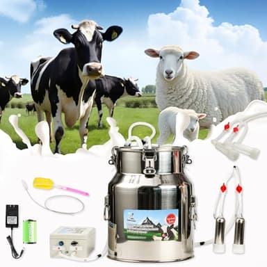 2026 Upgrade Zlshmoee 14L 2-in-1 Electric Milking Machine for Goats and Cows, Portable Milker with Built-in Rechargeable Battery, Pulsation Vacuum Pump, 4 Teat Cups, Stainless Steel Bucket