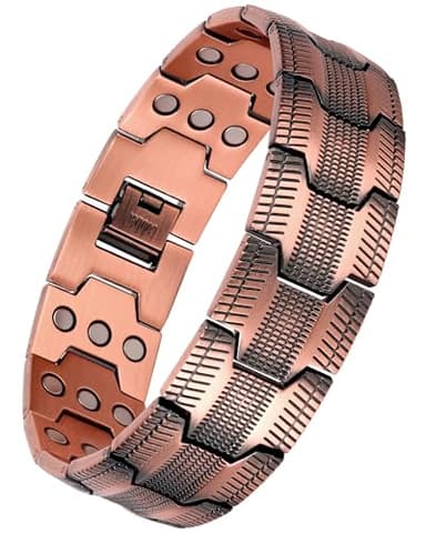 Feraco Copper Bracelet for Men, 3X Strength Magnetic Therapy Cooper Bracelet with Powerful 3800 Gauss Magnets,Copper Jewelry with Tyre-Carved Pattern