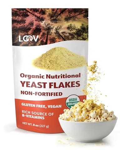 LOOV Organic Non-Fortified Nutritional Yeast Flakes - Vegan, Gluten Free, Non-GMO Unfortified Nooch - Good Source of Natural B-Vitamins - No Added Salt or Sugar - Resealable Bag, 8 Ounces (227 Grams)