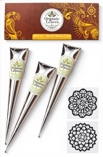 Organic Leaves - Henna Cones 3 × 30 g Pack | Made from 100% Natural Henna Leaves | Ready-to-Use, Pre-Filled Cones | 5-Stage Filtered for Rich, Long-Lasting Color | Chemical-Free & Premium Quality