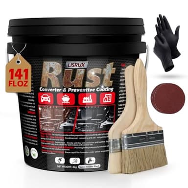 Rust Converter & Metal Primer, 141 Fl Oz Black Rust Inhibitor Paint for Metal, Automotive Rust Reformer, Industrial Grade Water Based, Heat Resistance & UV Resistant