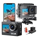 SJCAM Upgraded SJ4000 Action Camera Dual Screen 4K30FPS Ultra HD Underwater Camera Waterproof 170° Wide-Angle Motorcycle Helmet Camera with Stabilization, 2 Batteries and Accessories, 32G Card