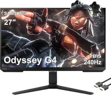 SAMSUNG 27" Odyssey G4 Series FHD Gaming Monitor, 240Hz, 1ms, G-Sync Compatible, AMD FreeSync Premium, Ultrawide Game View, HDR 10, IPS, DisplayPort, HDMI, Black, with MTC HDMI Cable