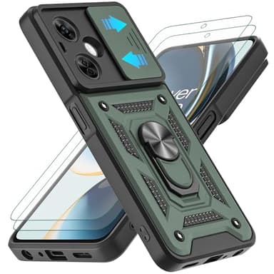 YKHJKLEC for OnePlus Nord N30 5G Case with 2Pcs HD Screen Protector, Heavy Duty Shockproof with 360 ° Rotation Metal Kickstand [Military Grade] Protective Case for OnePlus Nord N30 5G (Green)