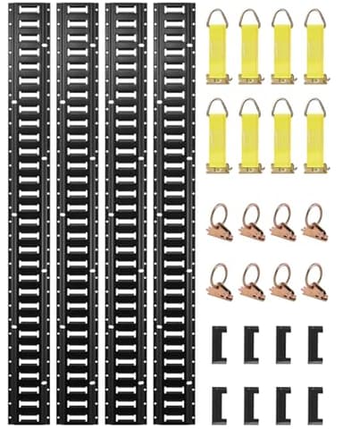 VEVOR E Track Tie-Down Rail Kit, 30PCS 5FT E-Tracks Set Includes 4 Steel Rails & 2 Single Slot & 8 O Rings & 8 Tie-Offs w/D-Ring & 8 End Caps, Securing Accessories for Cargo, Motorcycles, and Bikes