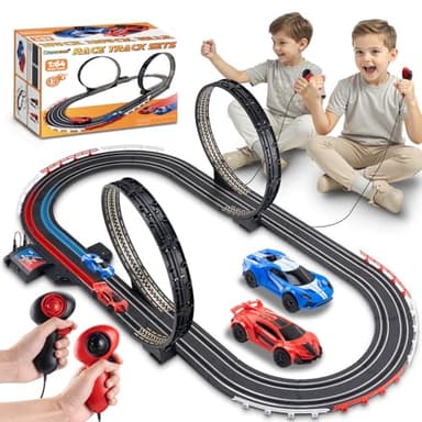 Race Track Toy Sets for Kids - Battery High-Speed 1:64 Scale Dual Slot Car Track Toys with 2 Controllers & 2 Slot Cars - Birthday Gifts for Boys Girls Children Age 3 4 5 6 7 8 9 10 11 12 Years Old
