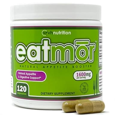 VH Nutrition Eatmor | Appetite Booster | Weight Gain Pills* for Women and Men | Designed for Women with Gentian, Ginger, Alfalfa | 120 Easy-to-Swallow Capsules