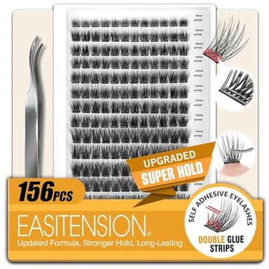 EASITENSION 156 PCS Self Adhesive Eyelashes Clusters Kit Lash Clusters DIY Eyelashes Pre Glued No Glue Needed No Remover No residue