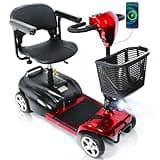 Powered Mobility Scooter, 265 lbs All Terrain Foldable Electric Scooter for Adults,Travel,Long Range Power Extended Battery with Charger,Basket and LED Light (Red)