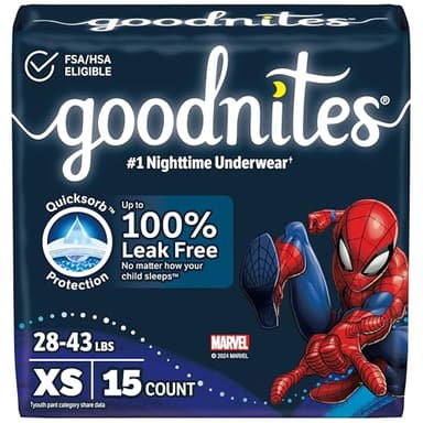 Goodnites Boys' Nighttime Bedwetting Underwear, Size Extra Small (28-43 lbs), 15 Ct, Packaging May Vary