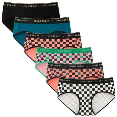 INNERSY Women's Underwear Cotton Hipster Panties Mid Rise Briefs Tagless Wide Waistband 6 Pack(Large, Fancy Checkers)