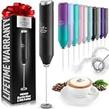 Zulay Kitchen Powerful Milk Frother Wand - Mini Milk Frother Handheld Stainless Steel - Battery Operated Drink Mixer for Coffee, Lattes, Cappuccino, Matcha - Froth Mate Milk Frother Gift - Black