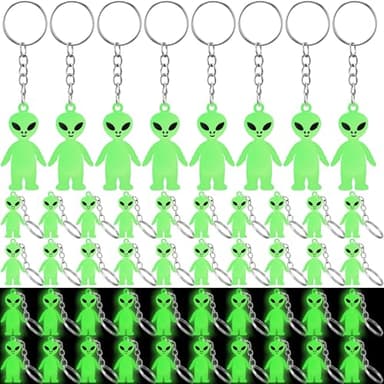 Simgoing 50 Pcs Alien Party Favor, Glow Alien Keychains Bulk, Glow in The Dark Aliens Figurines Key Chains, Luminous Cute Gifts for Space Party Favor, Hide and Seek, Prizes
