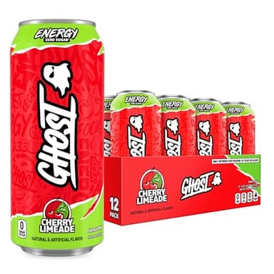 GHOST Energy Drink - 12-Pack, Cherry Limeade, 16oz - Energy & Focus & No Artificial Colors - 200mg of Natural Caffeine, L-Carnitine & Taurine - Gluten-Free & Vegan