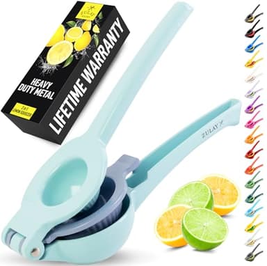 Zulay Kitchen Metal 2-in-1 Lemon Squeezer - Sturdy Max Extraction Hand Juicer Lemon Squeezer Gets Every Last Drop - Easy to Clean Manual Citrus Juicer - Easy-Use Lemon Juicer Squeezer - Blue/Purple