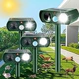 2025 Solar Ultrasonic Repellent Outdoor Cat Squirrel Skunk Dog Repellent for Yard Deer Repeller Devices with Motion Detection Animal Deterrent Light for Rabbit Racoon Bird Rodent,4 Pack