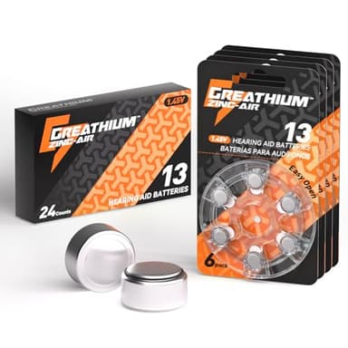 Greathium Hearing Aid Batteries Size 13, 24 Pack, Zinc Air 1.45v, Easy Open & Long Lasting