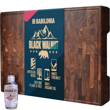 American Black Walnut Cutting Board - 15.7 x 10.2 Inch (ExtraThick 1.7") Premium Quality & Professional Butcher Block. Heavy Duty End Grain Wood Chopping Board (Oil & Plate Included)