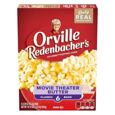 Orville Redenbacher’s Microwave Popcorn, Movie Theater Butter Flavor, 3g Fiber Per Serving, 3 oz., 6-Count