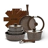 Bakken- Swiss Kitchen Cookware Set - Nonstick Granite Coating, Pots and Pans with Handles and Tempered Glass Lids, PFOA, PFOS, PTFE Free, Ceramic Max Temperature (Up To 500° F), Set of 15 - Dark Gray