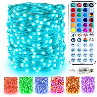BrizLabs Fairy String Lights, 33ft 100 LED Color Changing Pastel Fairy Lights with Remote Timer, USB Easter Starry Light Music Sync RGB Twinkle Light for Xmas Halloween Easter Party Wedding Decor