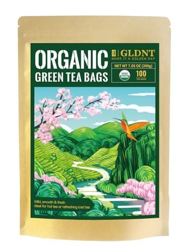 GLDNT Organic Green Tea Bags, Natural Pure Organic Green Tea, Super Antioxidant, Caffeinated, 100 Count