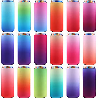Boao 18 Pieces Slim Can Cooler Sleeves Neoprene Slim Cooler Insulated Drink Can Sleeves Holder Skinny Beer Coffee Cup Reusable Cover for Wedding Bridal Shower Birthday Party Supplies(Gradient,12 oz)