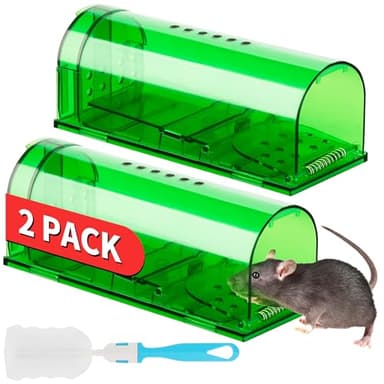 LULUCATCH Humane Mouse Traps 2 Pack, Live Mouse Traps, Reusable with Cleaning Brush, No Kill Catch and Release Indoor Outdoor Rat Cage, Pet Safe Pest Control for Mole, Chipmunk & Squirrel