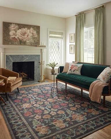 Loloi Rifle Paper Co. Rosa Collection RSA-01 Black 5'-0" x 7'-6" Area Rug